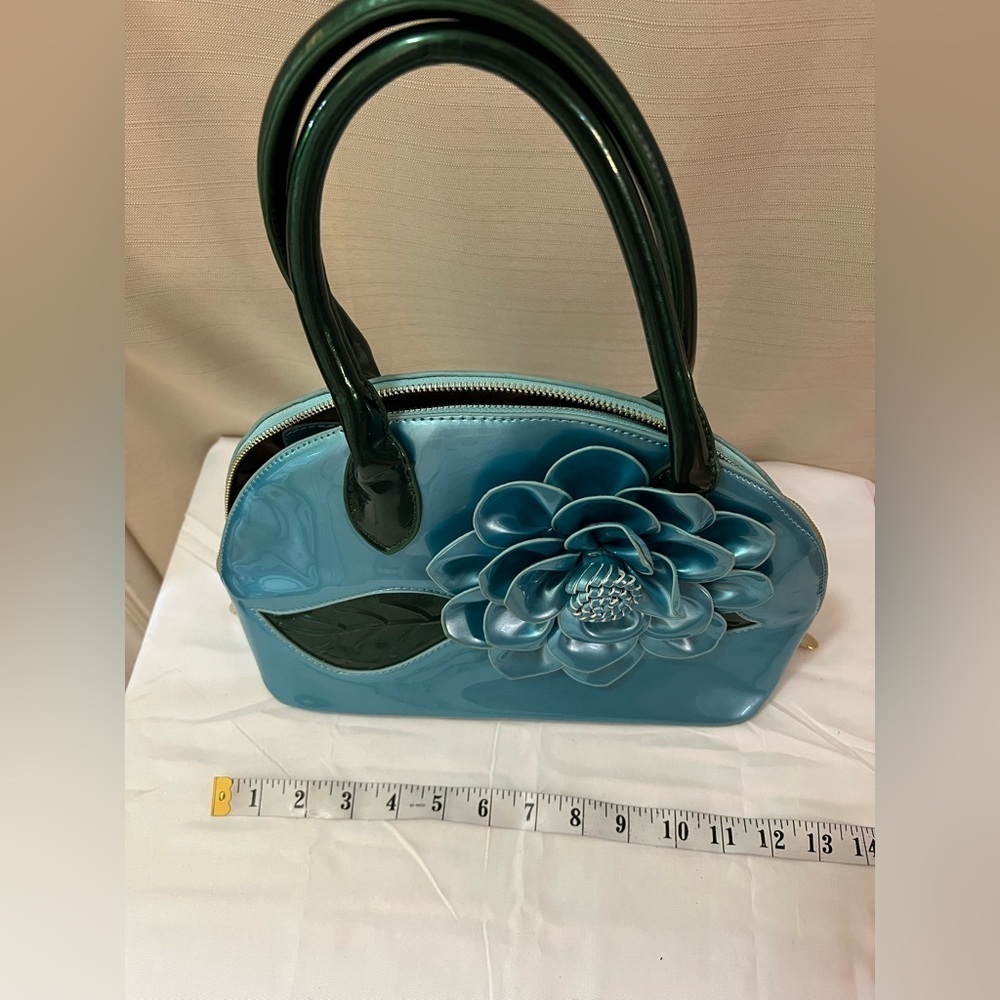 BOGO Elegant and Unique Blue and Green Floral Handbag Shiny Boho Nature ⚫️ - Picture 9 of 10